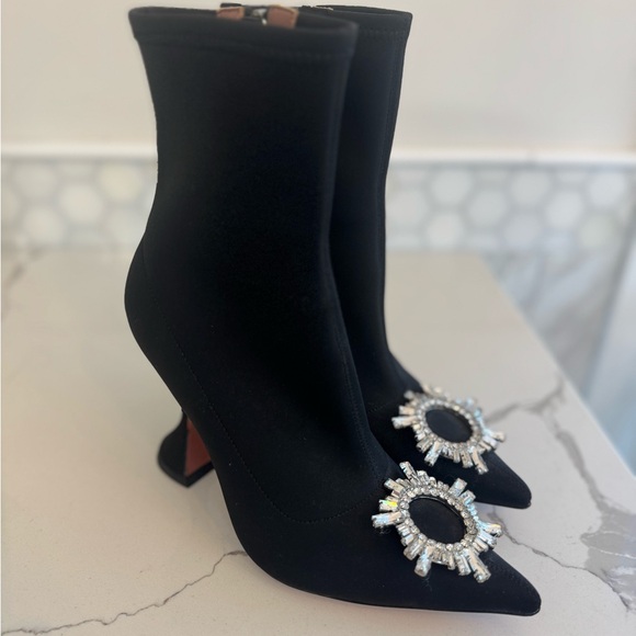 Amina Muaddi Black Embellished Heels
